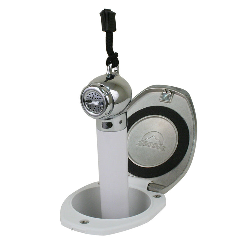 Load image into Gallery viewer, Scandvik White  SS Recessed Transom Shower HandleHose  VerticalHorizontal Mount  6 Hose 12131
