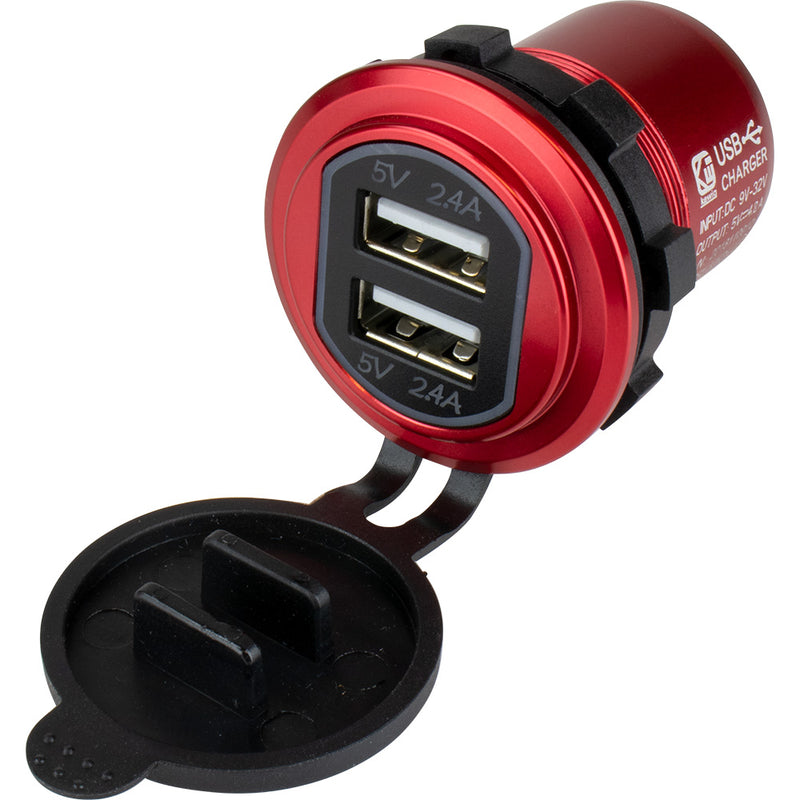 Load image into Gallery viewer, SeaDog Round Red Dual USB Charger w1 Quick Charge Port  4265041
