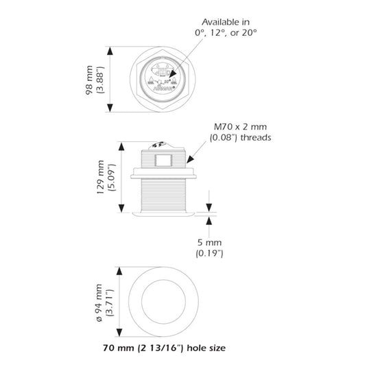Airmar B75HW High Wide Chirp Transducer  20 Degree Deadrise 600W Thru Hull B75C20HWMM