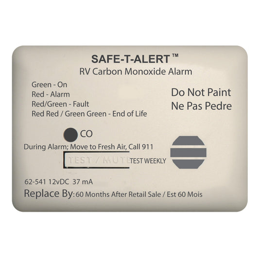 SafeTAlert 62 Series Carbon Monoxide Alarm  12V  RV Surface Mount  White 62541WT