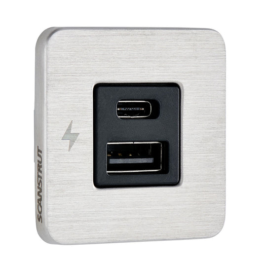 Scanstrut TILE USBAUSBC Interior Charging Socket  1224V  Stainless Steel Bezel SCTILE11