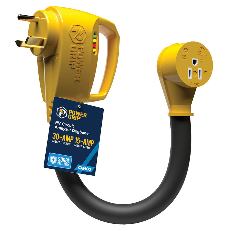 Load image into Gallery viewer, Camco Power Grip RV 12 30Amp Circuit Analyzer Dogbone  Integrated Surge Protection 55461
