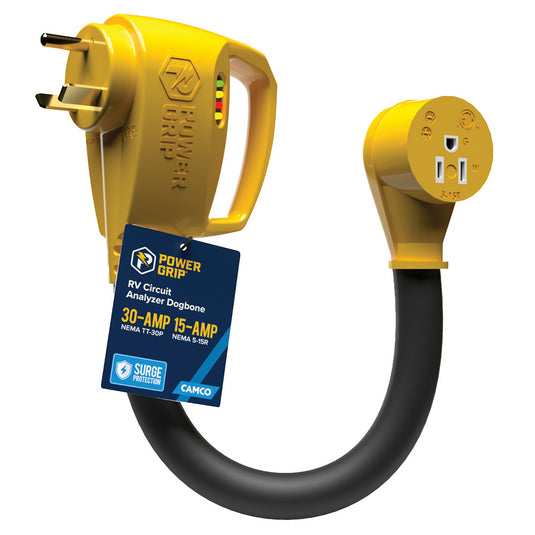 Camco Power Grip RV 12 30Amp Circuit Analyzer Dogbone  Integrated Surge Protection 55461