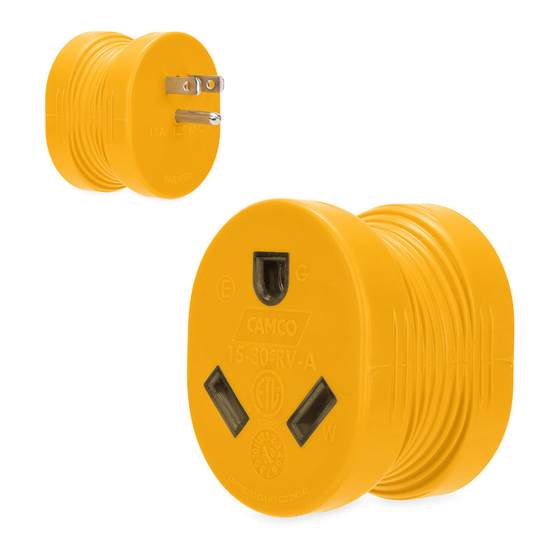 Load image into Gallery viewer, Camco Power Grip RV Adapter  15Amp Male30Amp Female 55223
