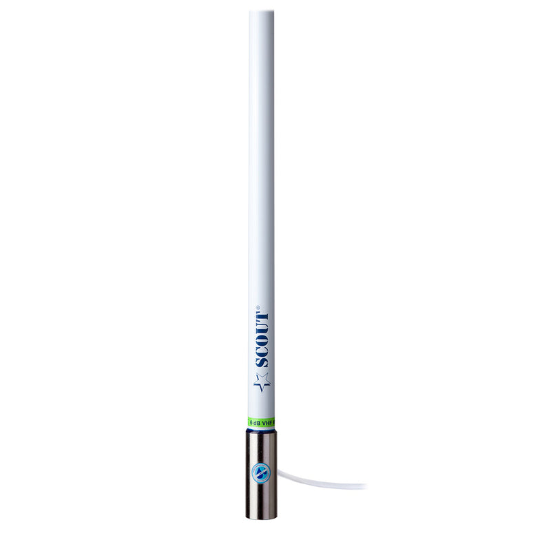Load image into Gallery viewer, Scout 8 White VHF Antenna 6dB Heavy Stainless Steel Ferrule w6M RG8x Includes PL259 Heavy Duty Offshore Antenna KS43 PF
