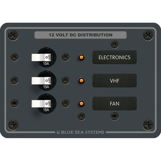 Blue Sea 8025 DC 3 Position Breaker Panel  White Switches 8025