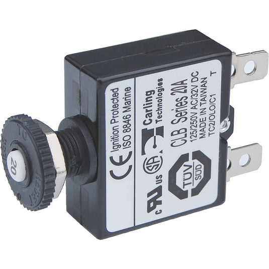 Blue Sea 7057 20A Push Button Thermal with Quick Connect Terminals 7057