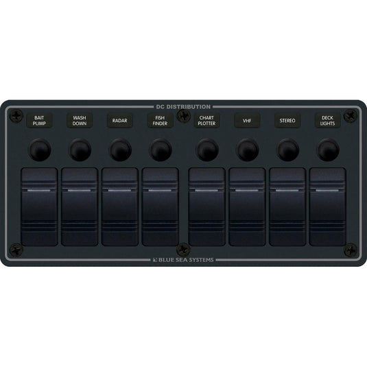 Blue Sea 8371 Water Resistant Panel  8 Position  Black  Horizontal Mount 8371