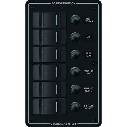 Blue Sea 8373 Water Resistant 6 Position  Black  Vertical Mount Panel 8373