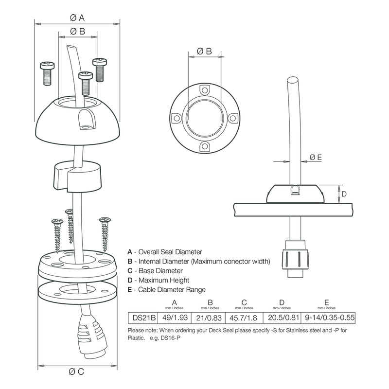 Load image into Gallery viewer, Scanstrut DS21BS Vertical Cable Seal  Stainless Steel DS21BS
