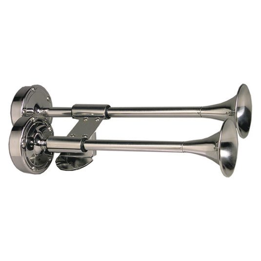 Schmitt Marine Deluxe AllStainless Shorty Dual Trumpet Horn  12V 10012
