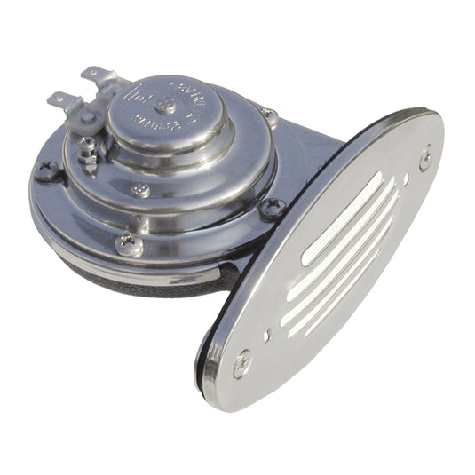 Schmitt Marine Mini Stainless Steel Single DropIn Horn wStainless Steel Grill  12V High Pitch 10051