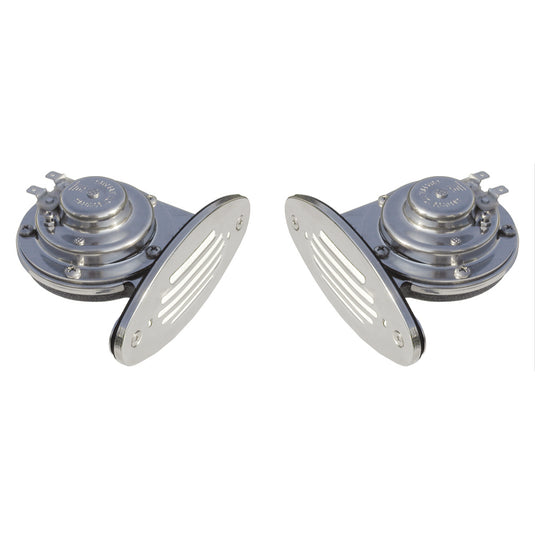 Schmitt Marine Mini Stainless Steel Dual DropIn Horn wStainless Steel Grills High  Low Pitch 10055
