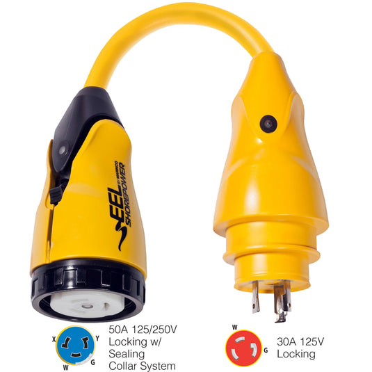 Marinco P30504 EEL 50A125250V Female to 30A125V Male Pigtail Adapter  Yellow P30504