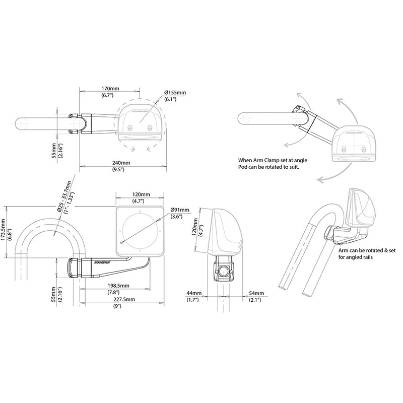 Load image into Gallery viewer, Scanstrut Scanpod Single Instrument Pod Precut Arm Mounted  Fits 1  13 Rails SPR1IAM
