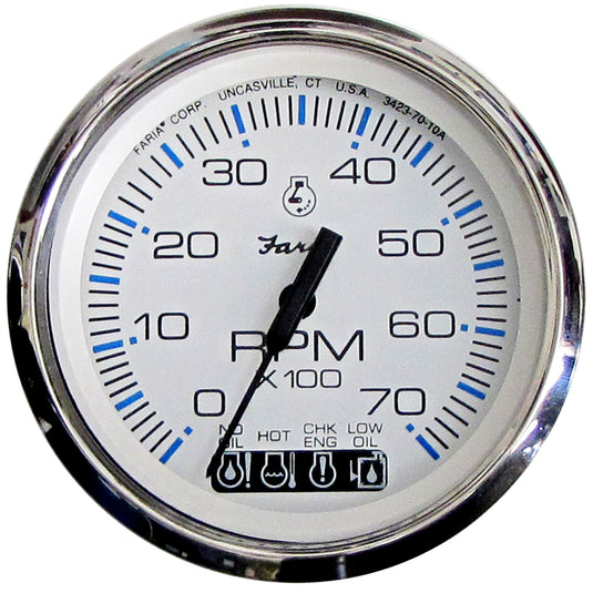 Faria Chesapeake White SS 4 Tachometer wSystemcheck Indicator  7000 RPM Gas JohnsonEvinrude Outboard 33850