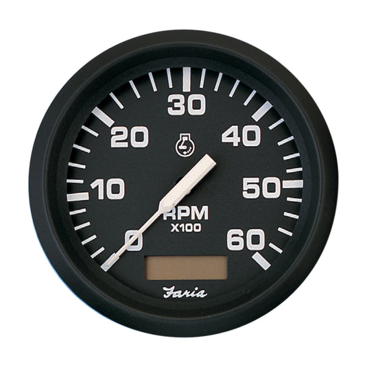 Faria Euro Black 4 Tachometer wHourmeter  6000 RPM Gas  Inboard 32832
