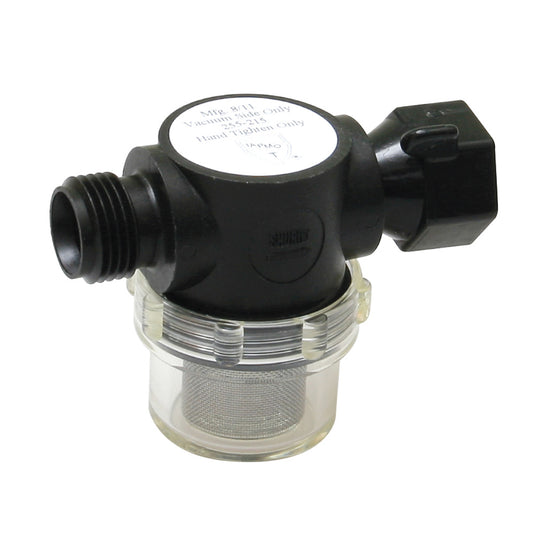 Shurflo by Pentair Swivel Nut Strainer  12 Pipe Inlet  Clear Bowl 255315