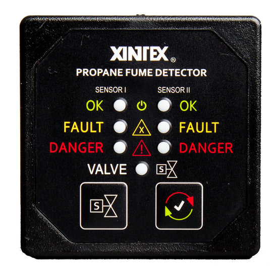 FireboyXintex Propane Fume Detector w2 Plastic Sensors  No Solenoid Valve  Square Black Bezel Display P2BNVR