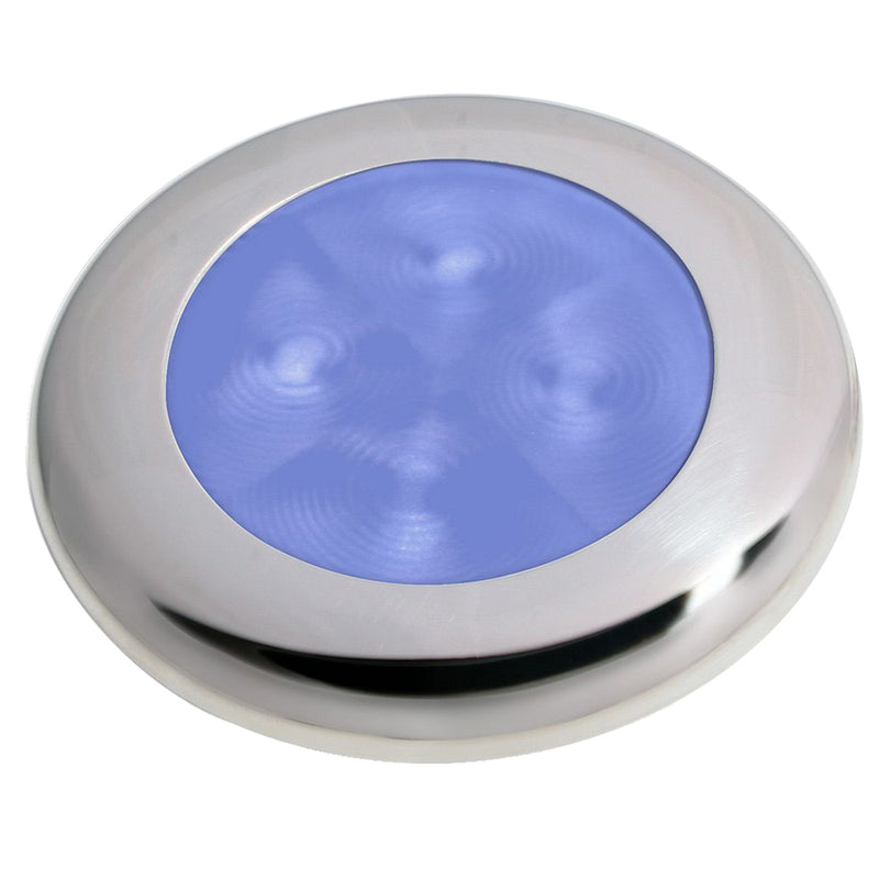 Load image into Gallery viewer, Hella Marine Slim Line LED Enhanced Brightness Round Courtesy Lamp  Blue LED  Stainless Steel Bezel  12V 980502221
