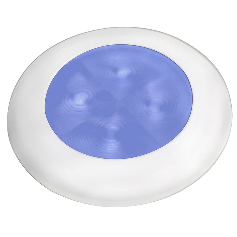 Load image into Gallery viewer, Hella Marine Slim Line LED Enhanced Brightness Round Courtesy Lamp  Blue LED  White Plastic Bezel  12V 980502241
