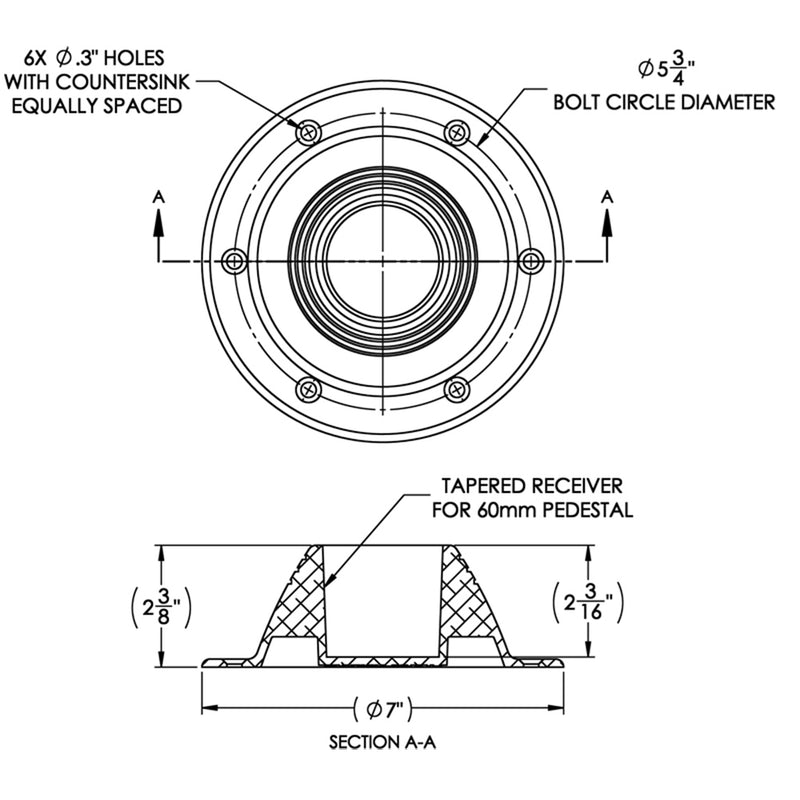 Load image into Gallery viewer, TACO Table Support  Surface Mount  Fits 238 Pedestals Z104067BLY60MM
