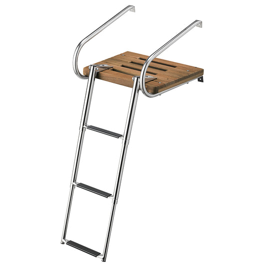 Whitecap Teak Swim Platform w3Step Telescoping Ladder fBoats wInboardOutboard Motors 68906