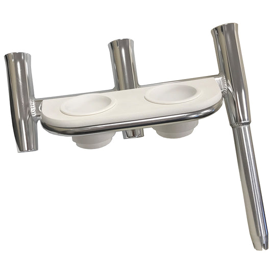 Tigress Offset Triple Rod Holder wCup Holders  Port Side  Polished Aluminum 88148