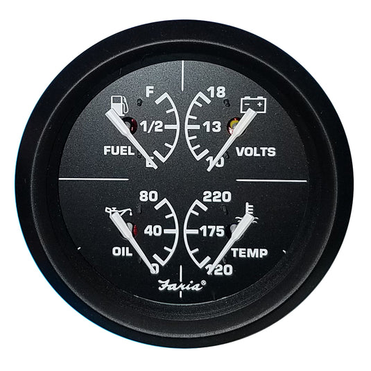 Faria Euro Black 4 Multifunction Gauge  VoltFuelOilWater Temperature 32851
