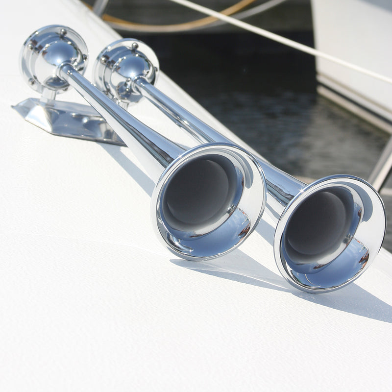 Load image into Gallery viewer, Marinco 12V Chrome Plated Dual Trumpet Air Horn 10106
