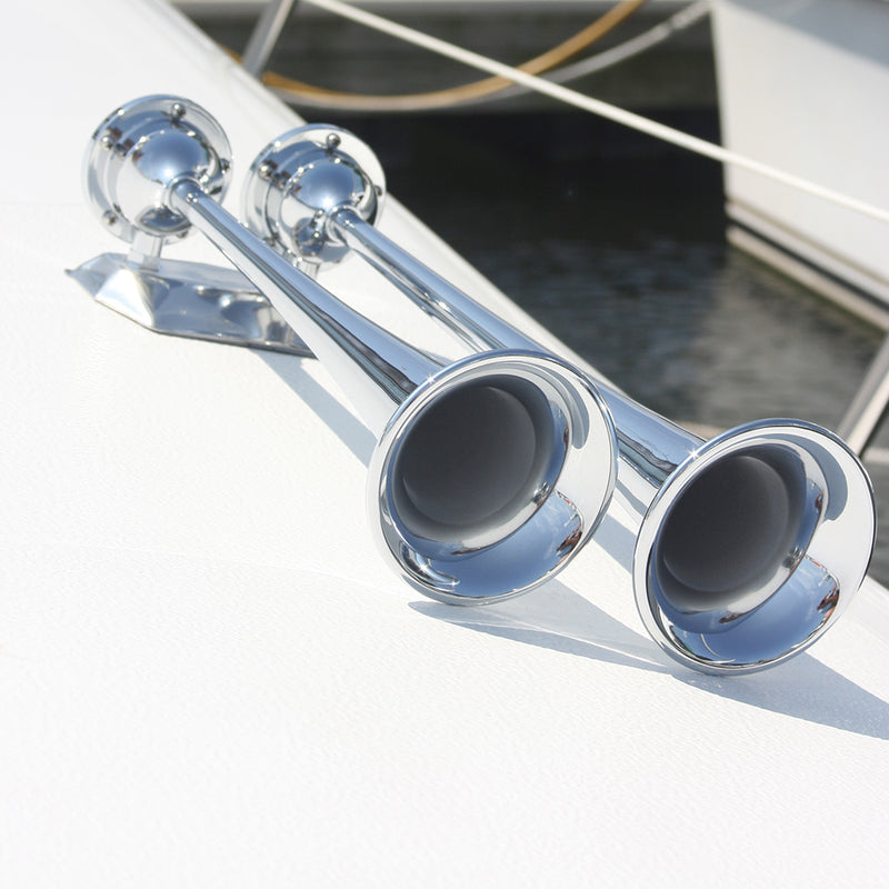 Load image into Gallery viewer, Marinco 24V Chrome Plated Dual Trumpet Air Horn 10624
