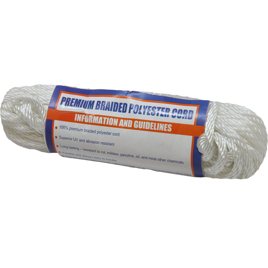 SeaDog Solid Braid Polyester Cord Hank  532 x 50  White 3033040501