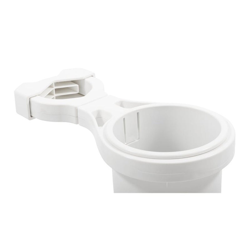 Load image into Gallery viewer, Camco ClampOn Rail Mounted Cup Holder  Large for Up to 2 Rail  White 53083
