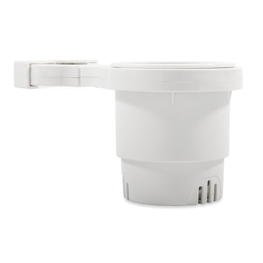 Camco ClampOn Rail Mounted Cup Holder  Large for Up to 2 Rail  White 53083