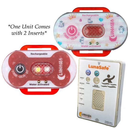 Lunasea ChildPet Safety Water Activated Strobe Light wRF Transmitter  Portable AudioVisual Receiver  Red Case