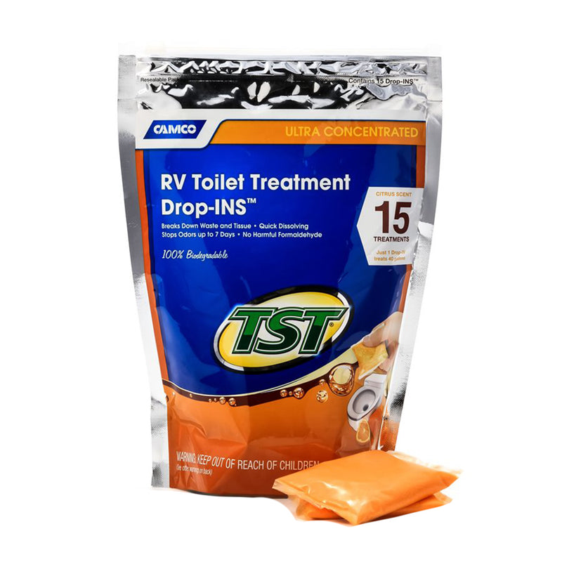 Load image into Gallery viewer, Camco TST Orange RV Toilet Treatment DropIns 15Pack 41189
