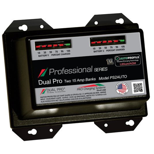 Dual Pro PS2 Auto 15A  2Bank LithiumAGM Battery Charger PS2AUTO
