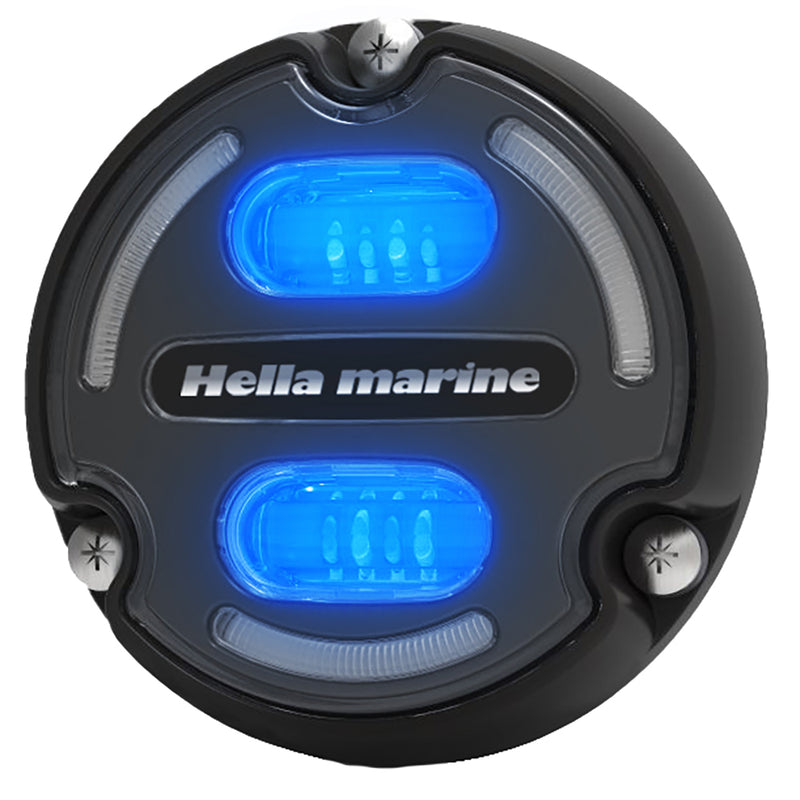 Load image into Gallery viewer, Hella Marine Apelo A2 Blue White Underwater Light  3000 Lumens  Black Housing  Charcoal Lens wEdge Light 016147001
