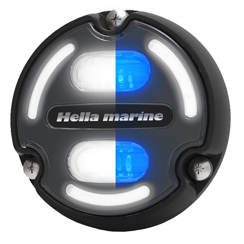 Load image into Gallery viewer, Hella Marine Apelo A2 Blue White Underwater Light  3000 Lumens  Black Housing  Charcoal Lens wEdge Light 016147001
