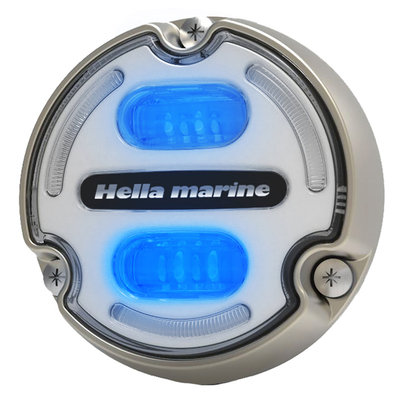 Load image into Gallery viewer, Hella Marine Apelo A2 Blue White Underwater Light  3000 Lumens  Bronze Housing  White Lens wEdge Light 016147101
