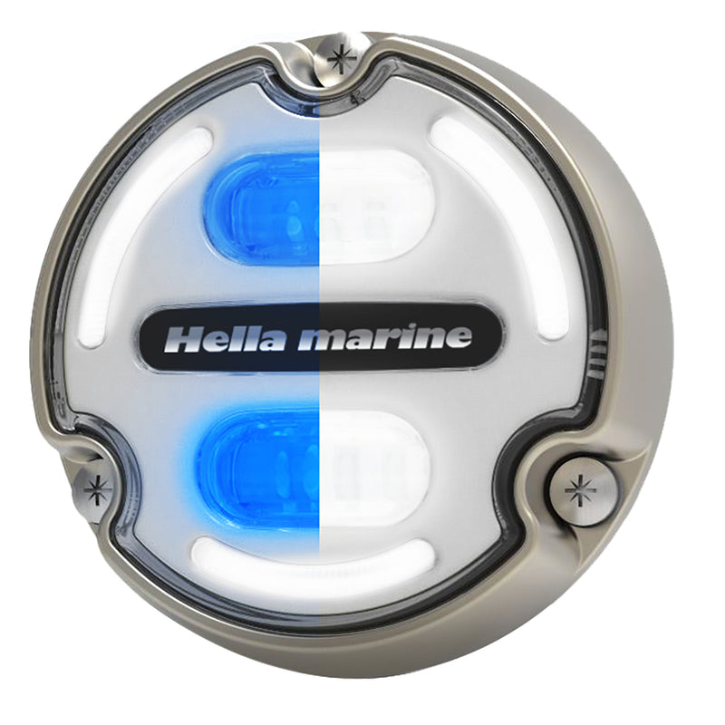 Load image into Gallery viewer, Hella Marine Apelo A2 Blue White Underwater Light  3000 Lumens  Bronze Housing  White Lens wEdge Light 016147101
