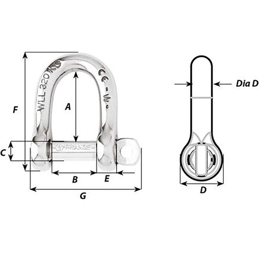 Wichard SelfLocking D Shackle  Diameter 5mm  316 1202W
