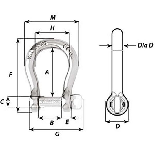 Wichard SelfLocking Bow Shackle  Diameter 12mm  1532 1246W