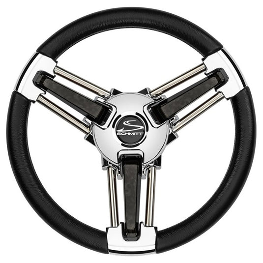 Schmitt Marine Burano Wheel 14 34 Tapered Shaft Black Polyurethane wStainless Spoke Includes Center CapNut PU1051B104R
