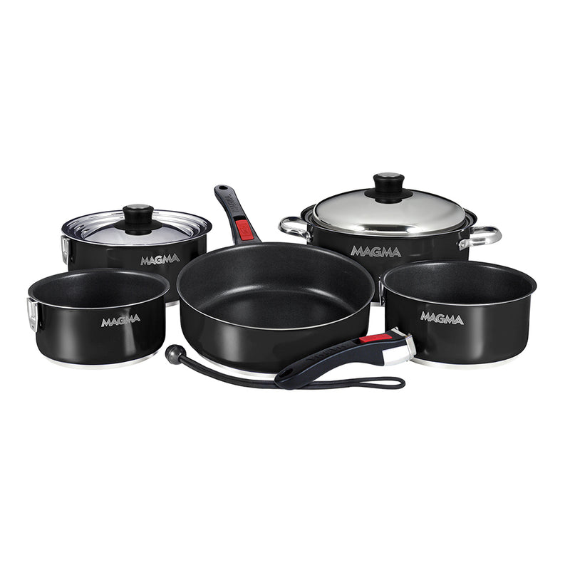 Load image into Gallery viewer, Magma Nestable 10 Piece Induction NonStick Enamel Finish Cookware Set  Jet Black A10366JB2IN

