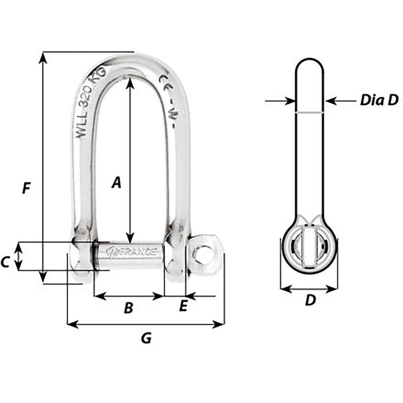 Load image into Gallery viewer, Wichard SelfLocking Long D Shackle  10mm Diameter  1332 1215W

