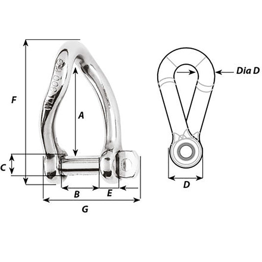 Wichard SelfLocking Twisted Shackle  10mm Diameter  1332 1225W