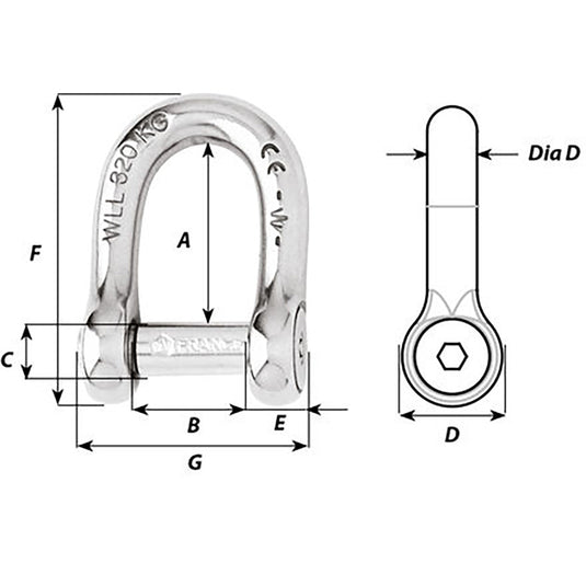 Wichard SelfLocking Allen Head Pin D Shackle  8mm Diameter  516 1304W