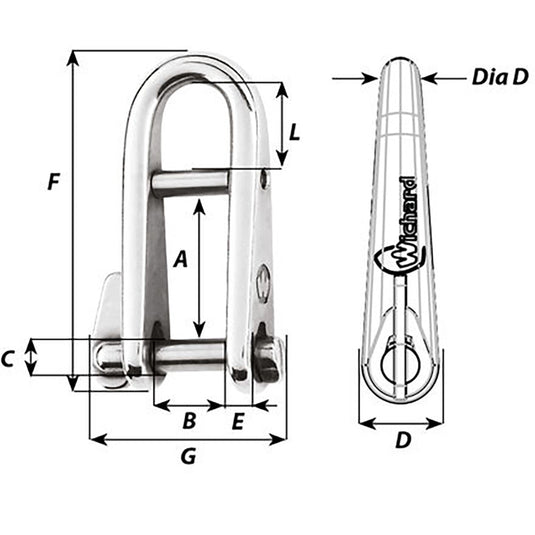 Wichard HR Key Pin Shackle With Bar  5mm Pin Diameter 91432W