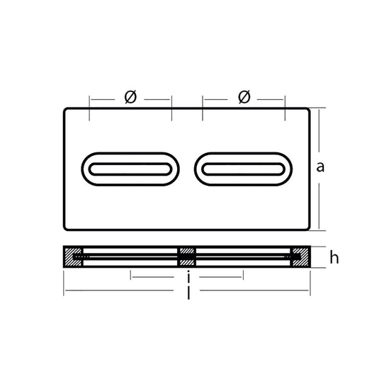 Tecnoseal Rectangular Zinc Plate Anode wInserts  12 x 6 x 1 TECDIVERSD